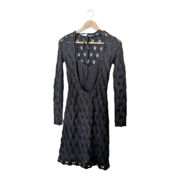 Finders Keepers Black Shimmer Open Back Dress Crochet - Picture 8 of 8